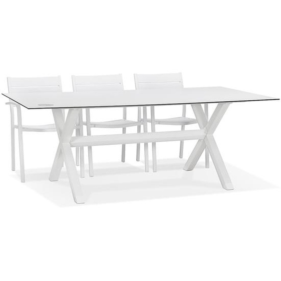 Table de jardin design PORTO blanche avec pied en X