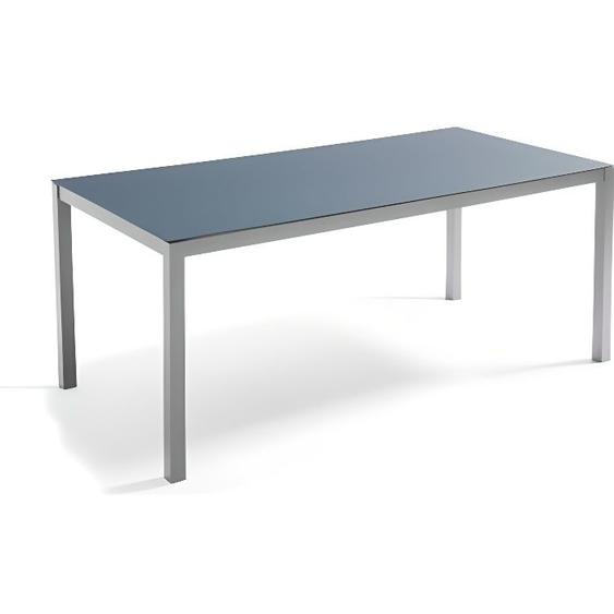 Table de jardin en aluminium avec plateau en verre gris