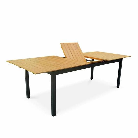 Table de jardin en bois aluminium extensible 200/250cm avec rallonge - Sevilla - bois dEucalyptus  huilé et structure anthracite