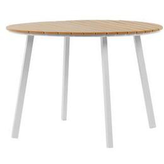 Table de jardin en bois synthétique et aluminium blanc ø 105 cm CAVOLI - BELIANI - Urbain - Marron - Rond