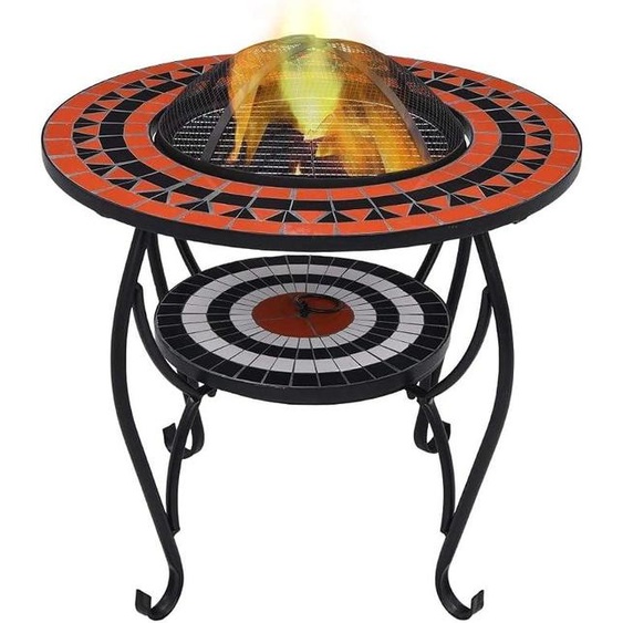 Table de jardin en mosaïque, céramique, terre cuite et blanc, 68 cm. Radiateur de terrasse à gaz, foyer extérieur, radiateur de terrasse, table avec foyer