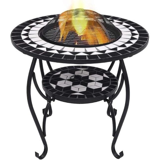 Table de jardin en mosaïque de céramique noire et blanche, 68 cm, réchaud à gaz pour terrasse, foyer extérieur, radiateur de terrasse, table avec foyer
