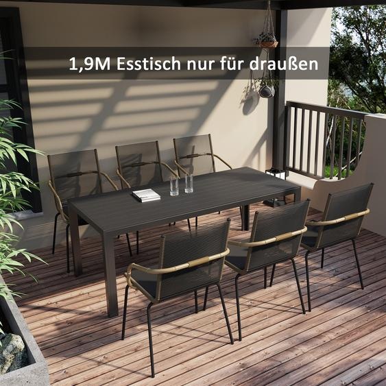 Table de jardin en poly-bois et aluminium, résistante aux intempéries, table de terrasse à lames aspect bois, table à manger dextérieur, noire | 190 x 84,5 x 72 cm | jusquà 150 kg | antirouille