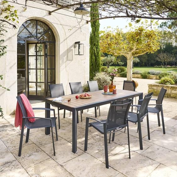 Table de jardin ÉVASION Effet bois Honey   Graphite 8 places - Aluminium traité époxy, Lattes Hespéride
