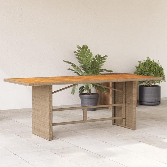Table de jardin exclusive, avec plateau en bois dacacia (190x80x74 cm), structure en polyrotin