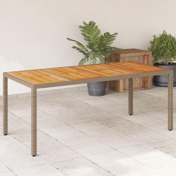 Table de jardin exclusive, couleur beige, dimensions 190x90x75 cm, en polyrotin et bois dacacia