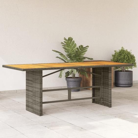 Table de jardin exclusive, plateau en bois dacacia gris, dimensions 190x80x74 cm, structure en résine tressée