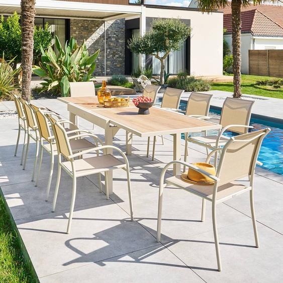 Table de jardin extensible rectangulaire PIAZZA Epeautre / Argile 10 places - Aluminium traité époxy, Verre trempé Hespéride