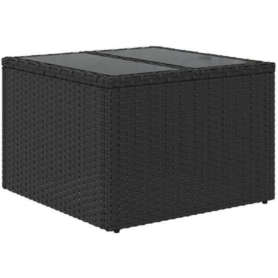 Table de jardin - MOTHINESSTO - 55x55x37 cm - Résine tressée - Verre trempé - Noir