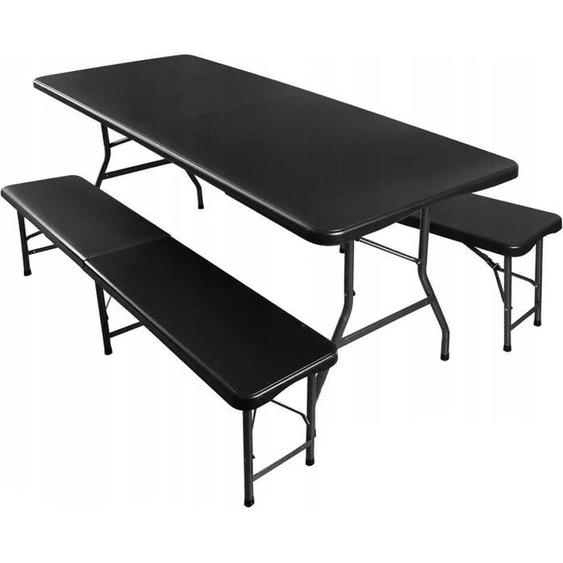 Table de jardin pliante 180cm + 2 bancs - noir