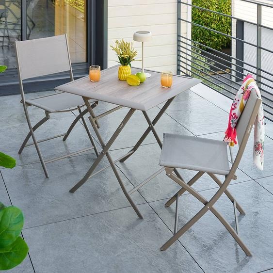Table de jardin pliante carréee AZUA Truffe / Café 2 places - Aluminium traité époxy, Verre Hespéride