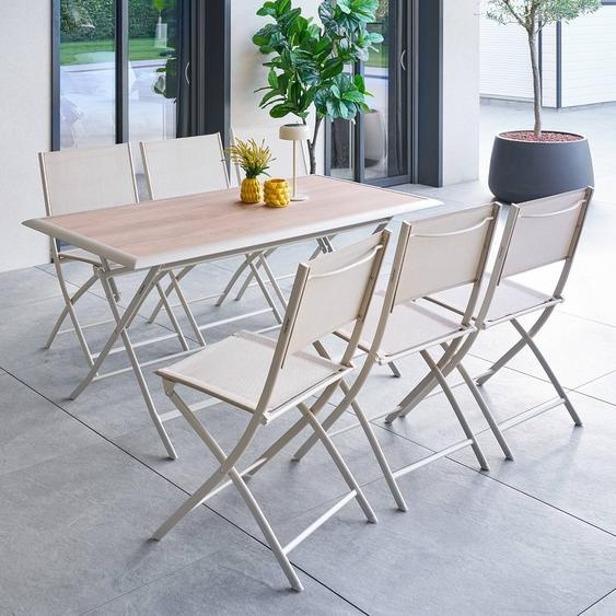 Table de jardin pliante rectangulaire AZUA Epeautre / Argile 6 places - Aluminium traité époxy, Verre Hespéride