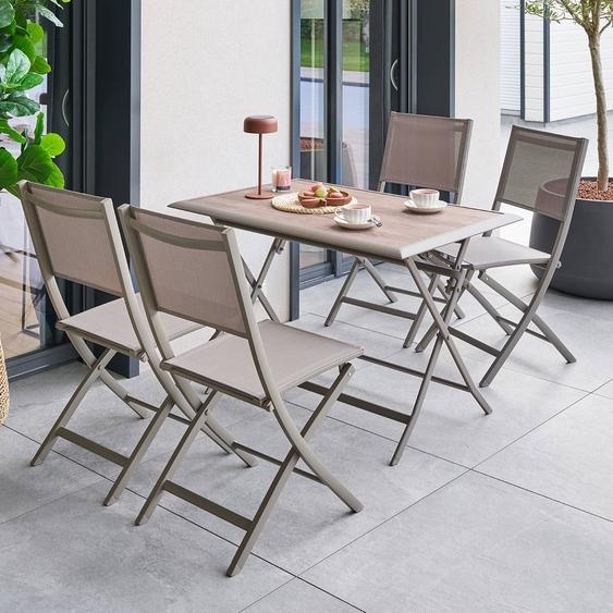 Table de jardin pliante rectangulaire AZUA Truffe / Café 4 places - Aluminium traité époxy, Verre Hespéride