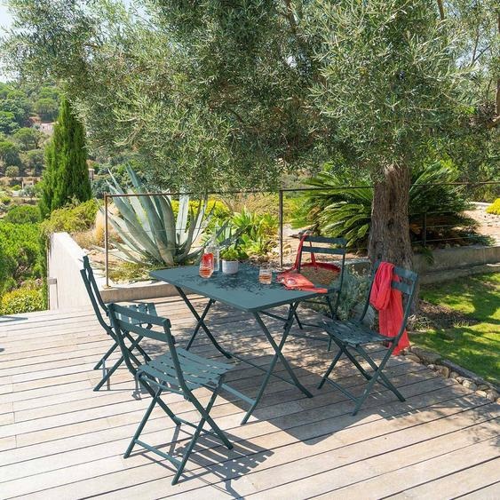 Table de jardin pliante rectangulaire GREENSBORO Bleu canard 4 places - Acier traité époxy, Traitement antirouille renforcé Hespéride