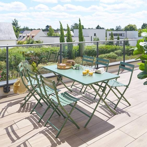 Table de jardin pliante rectangulaire GREENSBORO Vert olive 6 places - Acier traité époxy, Traitement antirouille renforcé Hespéride