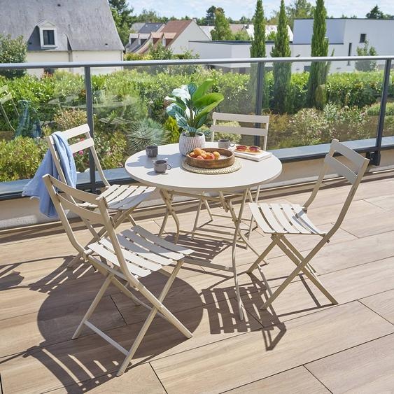 Table de jardin pliante ronde GREENSBORO Argile 4 places - Acier traité époxy, Traitement antirouille renforcé Hespéride