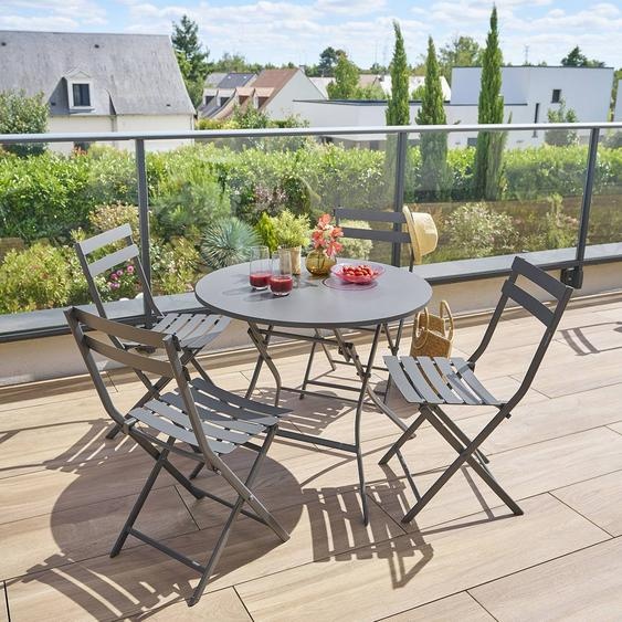 Table de jardin pliante ronde GREENSBORO Graphite 4 places - Acier traité époxy, Traitement antirouille renforcé Hespéride