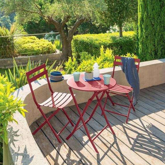 Table de jardin pliante ronde GREENSBORO Grenade 2 places - Acier traité époxy, Traitement antirouille renforcé Hespéride