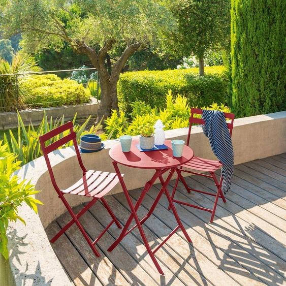 Table de jardin pliante ronde GREENSBORO Groseille 2 places - Acier traité époxy, Traitement antirouille renforcé Hespéride