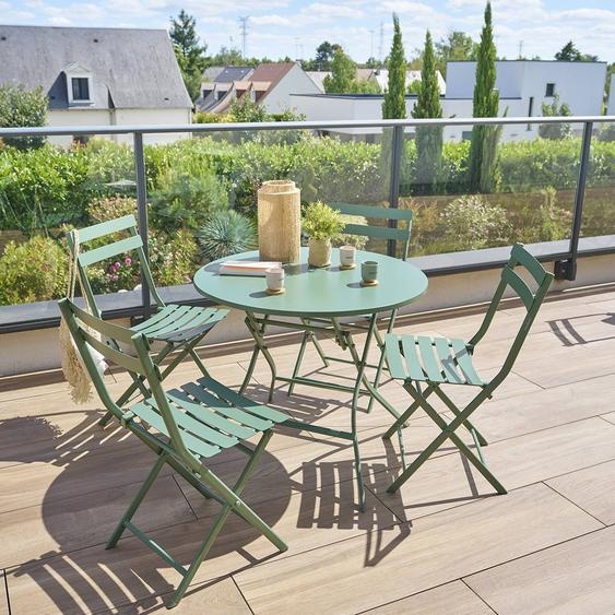 Table de jardin pliante ronde GREENSBORO Vert olive 4 places - Acier traité époxy, Traitement antirouille renforcé Hespéride