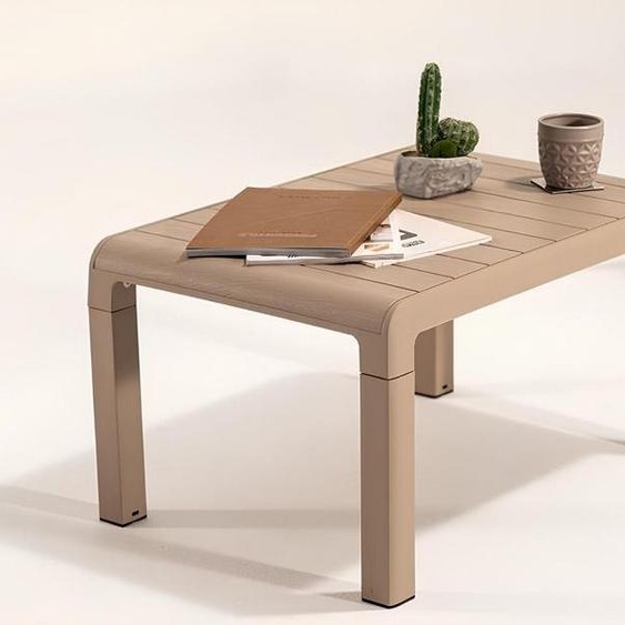 Rechteckiger beiger Gartentisch Stabiler Tisch Stilvolle Gartenmöbel