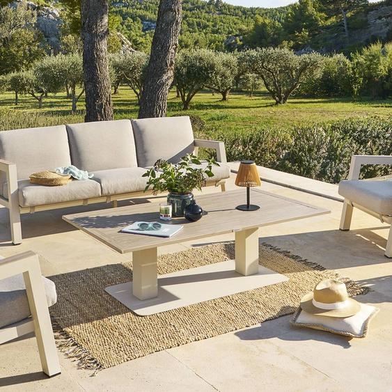 Table de jardin relevable rectangulaire SALIMIA Argile   Lin 150 x 80 69 cm - Aluminium traité époxy Hespéride