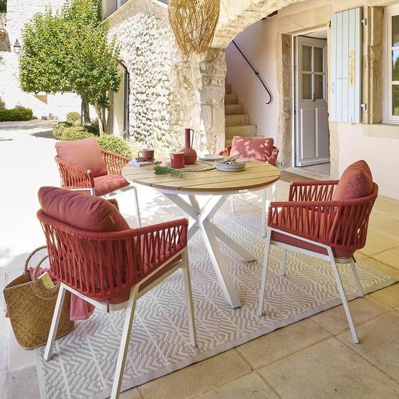 Table de jardin ronde ORIENGO Acacia   Blanc 4 places - Aluminium traité époxy, certifié FSC® Hespéride