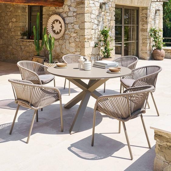 Table de jardin ronde ORYON Café 6 places - Aluminium traité époxy, Verre Hespéride