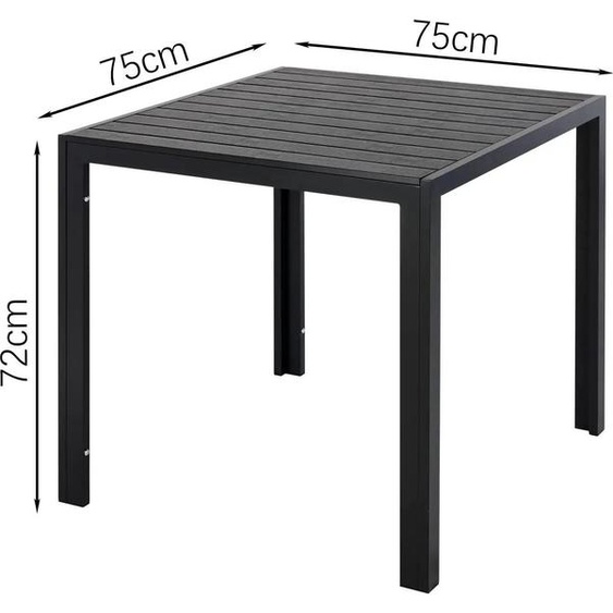 Table de jardin - Table carrée dextérieur/de bistrot en aluminium - 75x75x72 cm - Résistante aux intempéries et à la chaleur - Pour 4 personnes - Noir