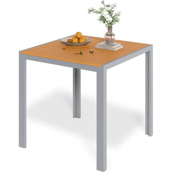 Table de jardin - Table de salle à manger dextérieur - Carrée 75×75×72 cm - Cadre en aluminium argenté - Plateau de table WPC - Résistant aux intempéries & à la chaleur - Pour 4 personnes - Gris foncé