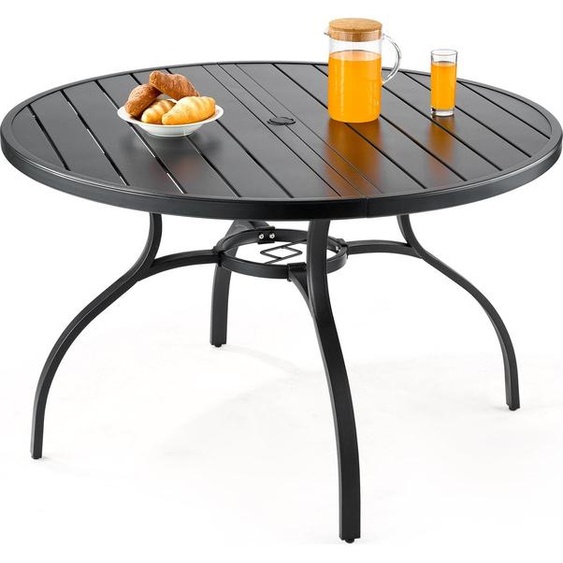 Table de jardin - Table ronde de terrasse & balcon - Ø 120 cm, hauteur 72,5 cm - Acier au carbone - Résistant à leau - Trou pour parasol 38 mm - Capacité de charge 68 kg - Noir