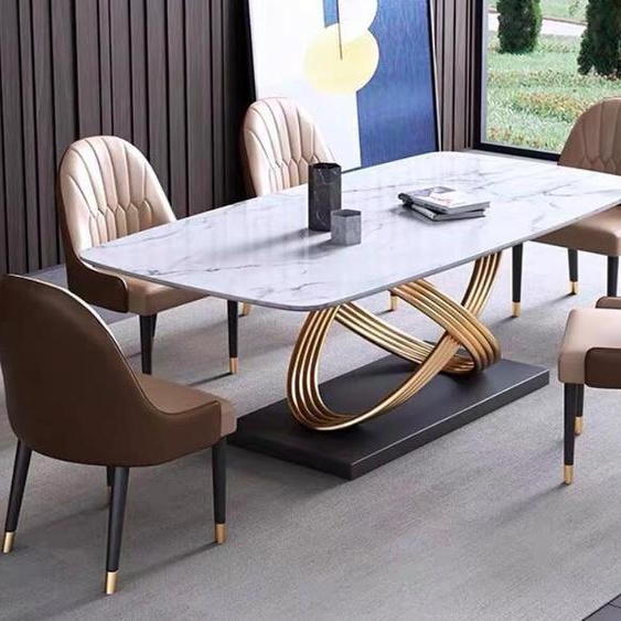 Table de luxe Métal Table de salle à manger Mega Design Tables Acier inoxydable Imitation marbre Table de salle à manger