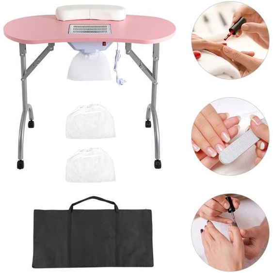 Table de manucure avec aspiration, table à ongles pliable, table de manucure portable, rose