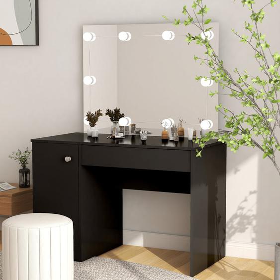 Table de maquillage avec éclairage LED 110x55x145 cm MDF Noir