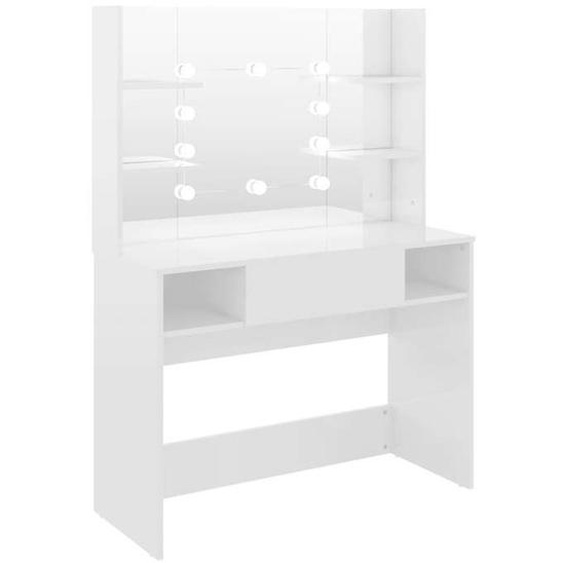 Table de maquillage - avec éclairage LED - MDF Blanc brillant SS301076