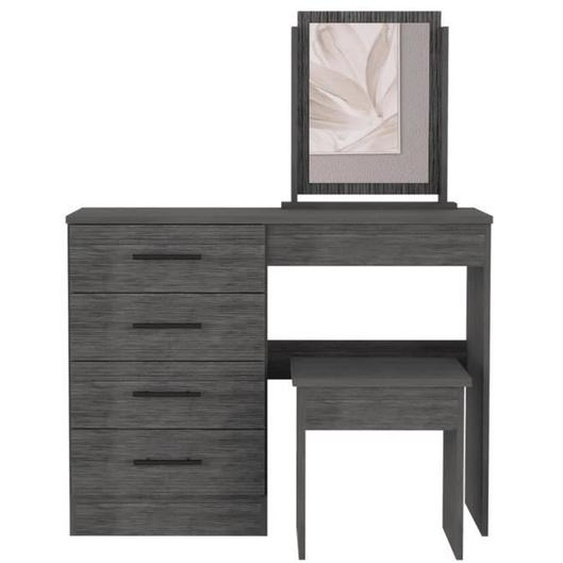Table de maquillage avec miroir Kaia avec 4 tioirs et tabouret incluids, 126.7 CM H X 100 CM L X 42.5 CM P, Chêne gris