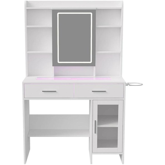Table de maquillage avec miroir - Modèle B, sans tabouret - Éclairage miroir LED tricolore - Port USB - Support pour sèche-cheveux - Design moderne blanc