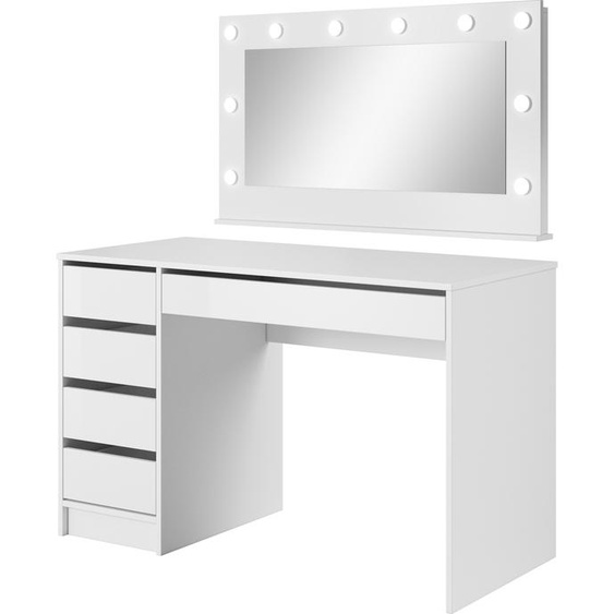 Table de maquillage BETTSO avec éclairage LED et miroir, modèle MEGAN, couleur blanche