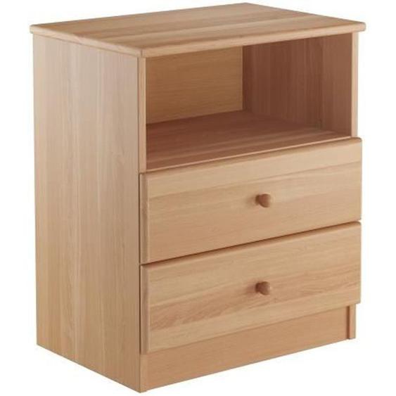 Table de nuit - ERST-HOLZ - modèle adapté aux lits hauts - hêtre massif - 1 niche et 2 tiroirs