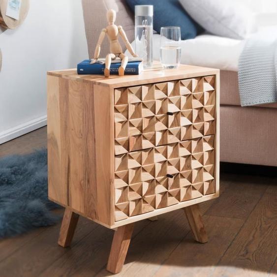 Table de nuit - FINEBUY - Bois Massif Acacia - 2 tiroir(s) - Design oriental