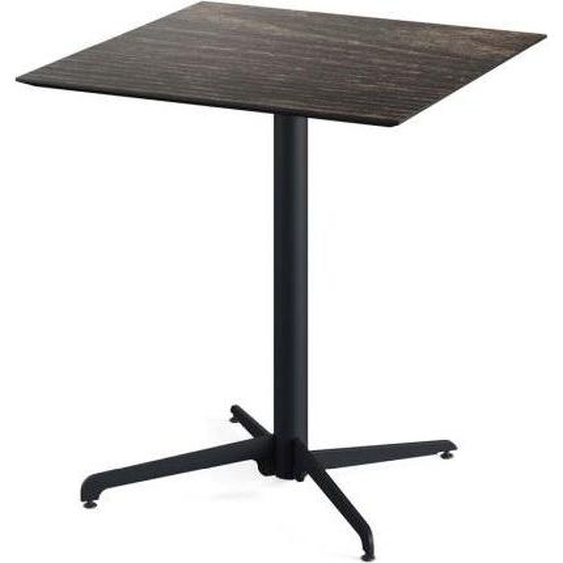 Table de patio X Cross, structure noire et plateau en stratifié haute pression (HPL) aspect bois lavé, 70 x 70 cm, 1 pièce