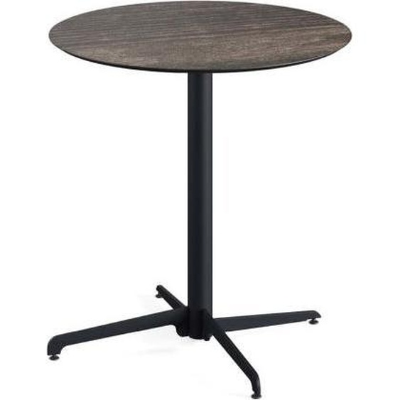 Table de patio X Cross, structure noire et plateau en stratifié haute pression (HPL) aspect bois lavé, Ø 70 cm, 1 pièce