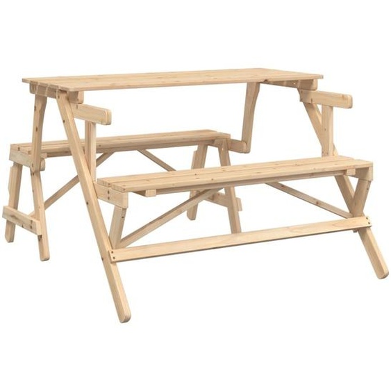 Table de pique-nique avec bancs 2-en-1 en bois massif de sapin