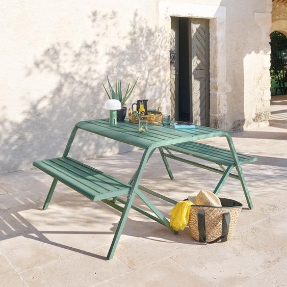 Table de pique-nique pliante pour balcon DRILIA Vert olive 4 places - Acier traité epoxy Hespéride