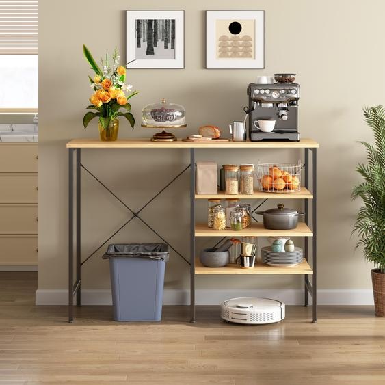 Table de rangement modulable avec structure en métal noir et plateau aspect bois, 120 x 40 x 85,5 cm, pour la cuisine, le salon, la cave et le garage