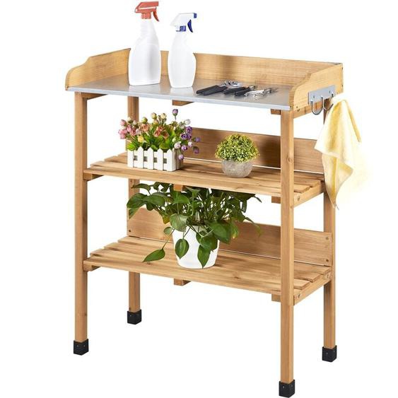 Yaheetech - Table de Rempotage Extérieure en Bois Table pour Semis Bois Sapin avec Étagère de Rangement 3 Crochets Latérales Couleur Bois