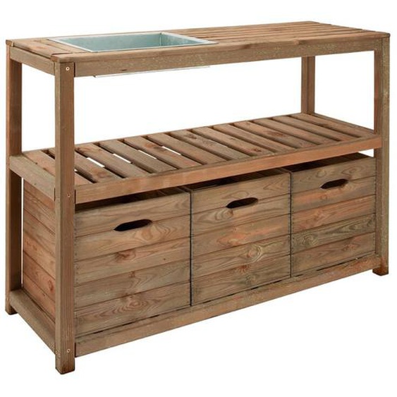 Table de rempotage teintée brun - 3 bacs de rangement choko