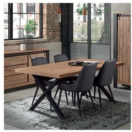 Table de repas 230 cm Chêne Miel/Noir - ADRIEN - L 230 x l 100 x H 76 cm