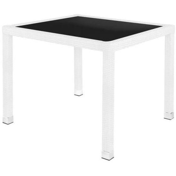 Table de repas carrée Rotin blanc/Verre - BAROS - L 90 x l 90 x H 76