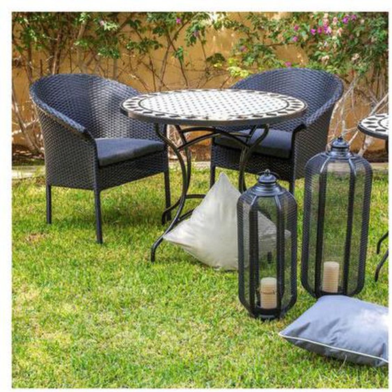 Table de repas ronde Fer/Céramique noir et blanc - MIRIHI - L 90 x l 90 x H 74 cm